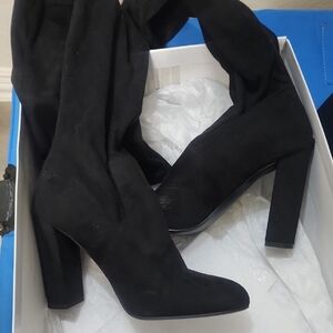 Steve Madden Over The Knees Suede Black Heeled Boots Classic Design